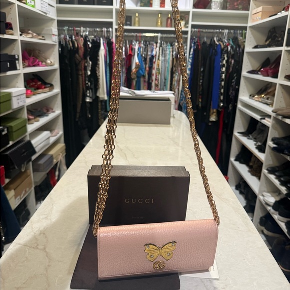 Gucci GG Marmont Gold Butterfly w/crystals wallet Pink (Rare) Like New box dust - Picture 15 of 15